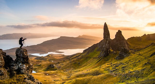 scotland highland with man taking picture